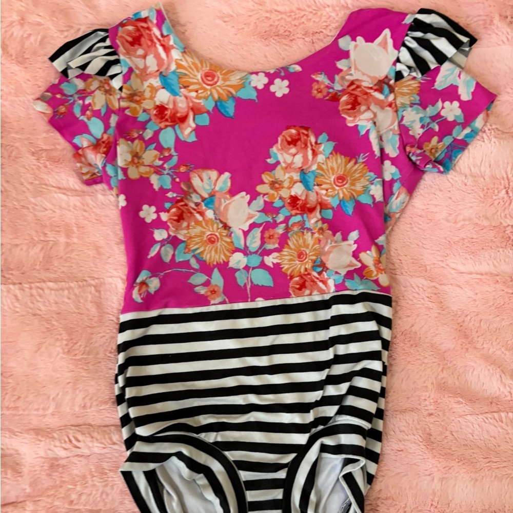 Busybod Leo - Size 8 - Pink Floral & Black and White Stripes
